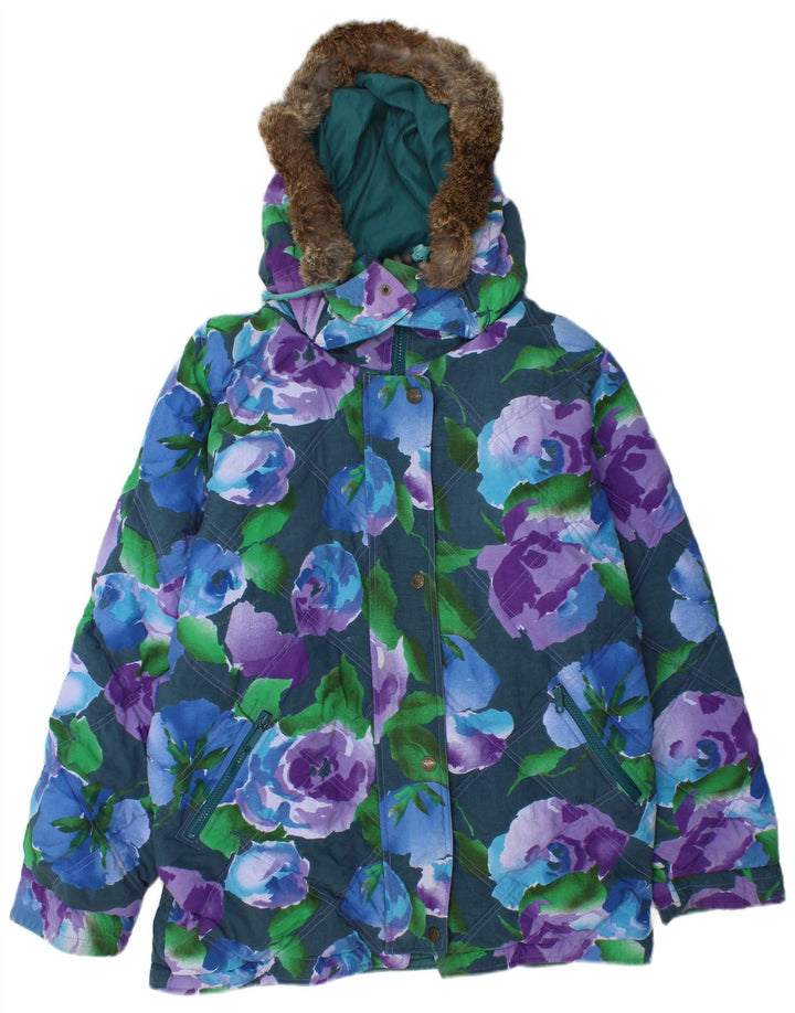 Damska dwustronna kurtka oversize VINTAGE z grafiką UK 16, duża turkusowa