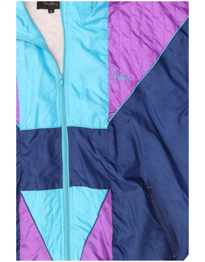 Męska kurtka dresowa VINTAGE XL z niebieskiego nylonu w blokach kolorów