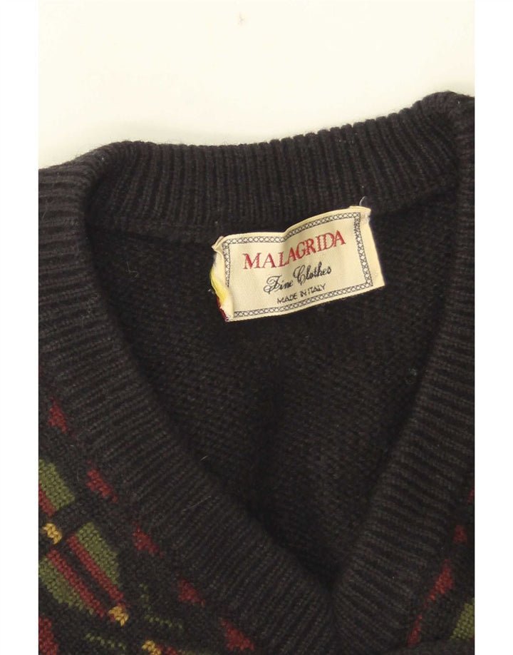 Męski sweter Malagrida z dekoltem w kształcie litery V, duży, czarny, geometryczny