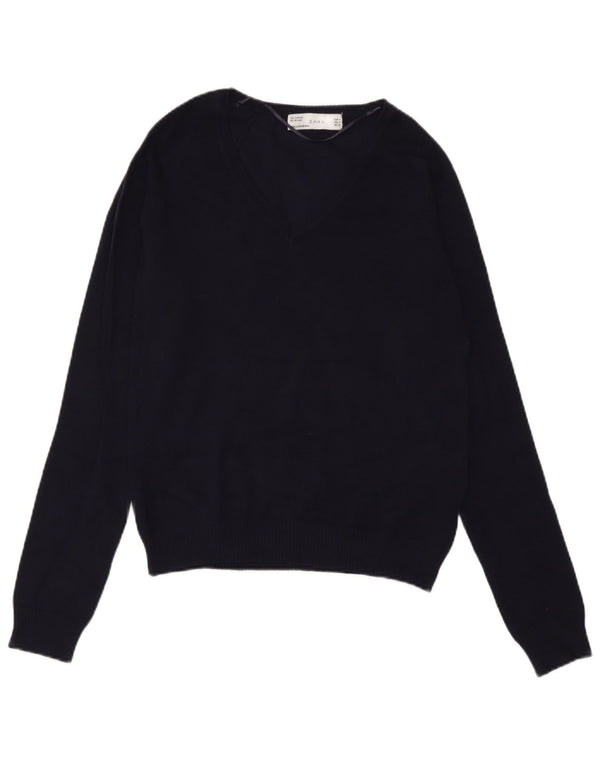 Sweter damski Zara z dekoltem w kształcie litery V, UK 12, średni granatowy, bawełniany