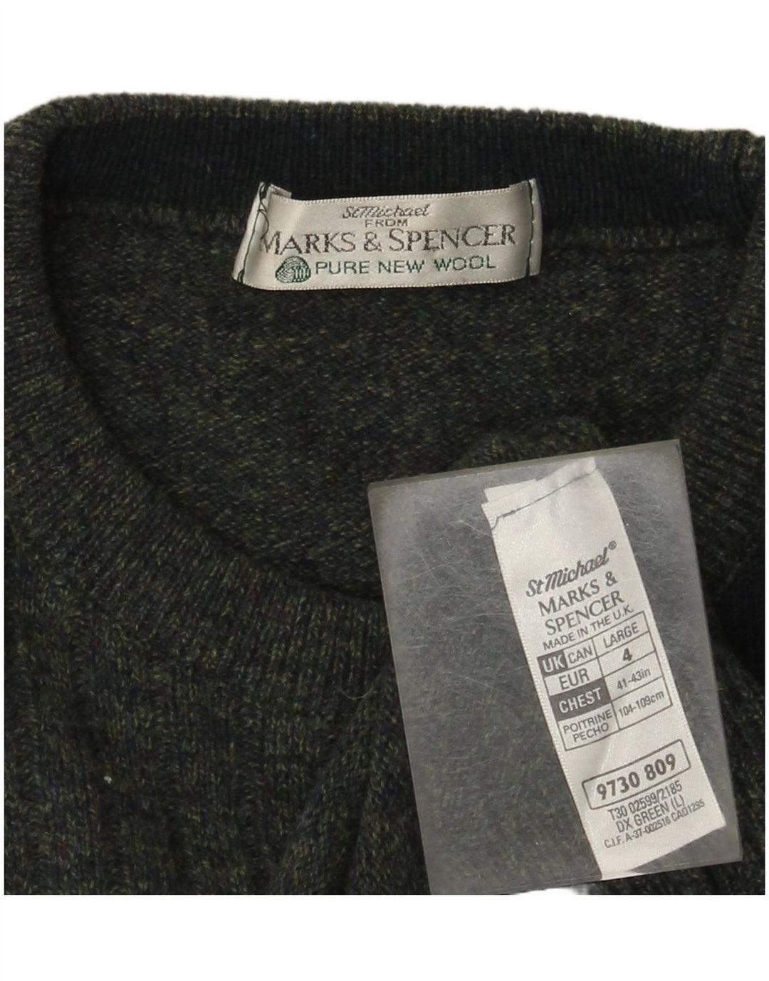 Marks & Spencer Męski sweter z okrągłym dekoltem, duży, zielony, z blokami kolorów