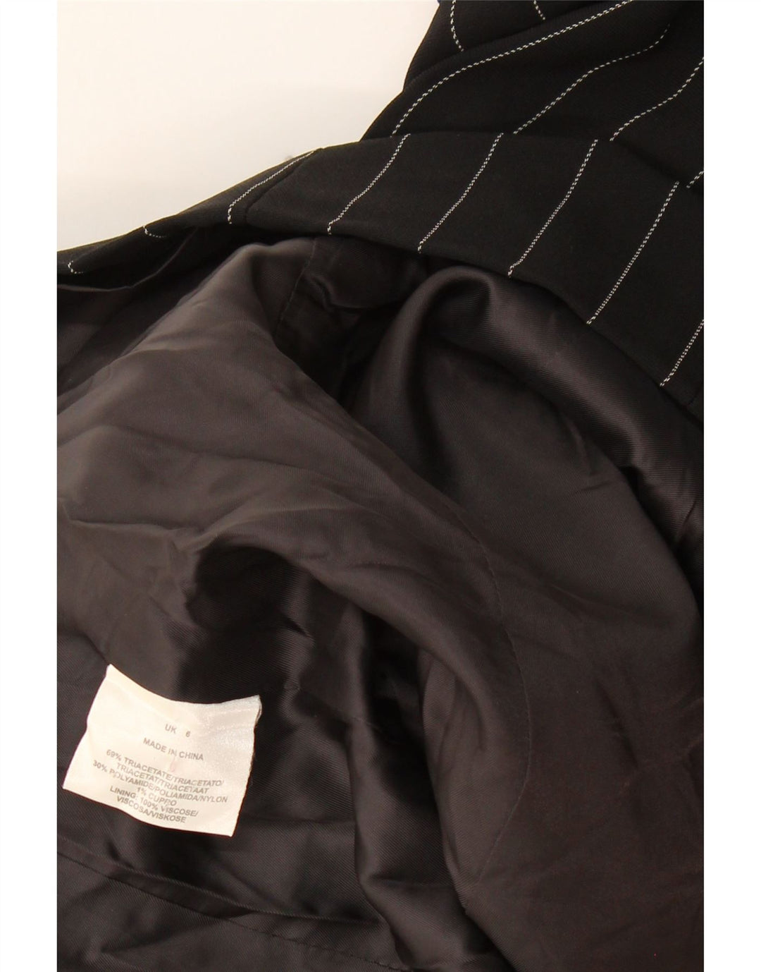 JAEGER Womens Open Blazer Jacket UK 6 XS  Black Pinstripe Acetate Vintage Jaeger and Second-Hand Jaeger from Messina Hembry 