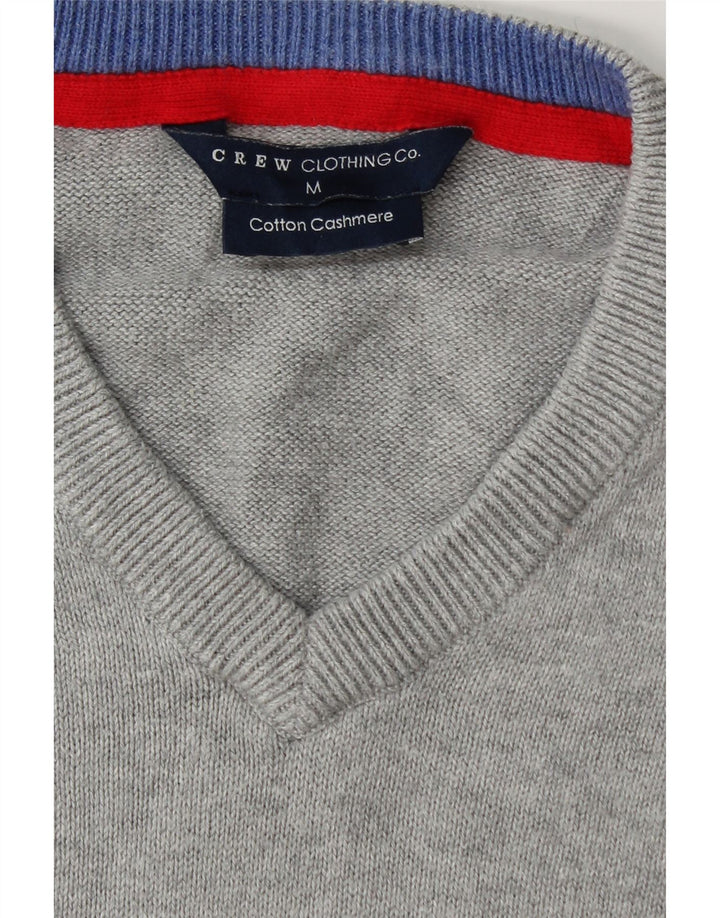 CREW CLOTHING Męski sweter z dekoltem w kształcie litery V, średnioszary, bawełniany w cętki