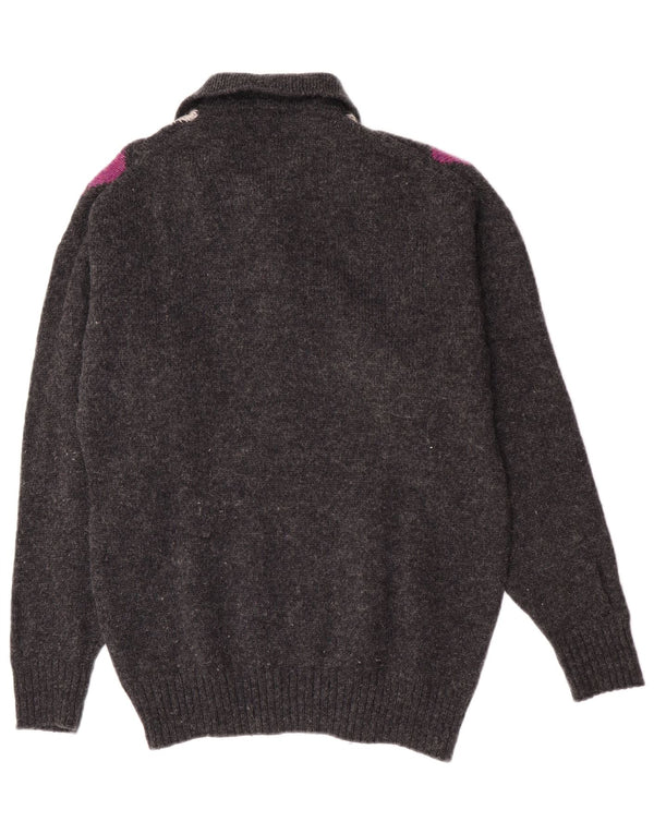 Męski sweter w stylu vintage, duży, szary, wykonany z tkaniny argyle/diamentowej wełny dziewiczej