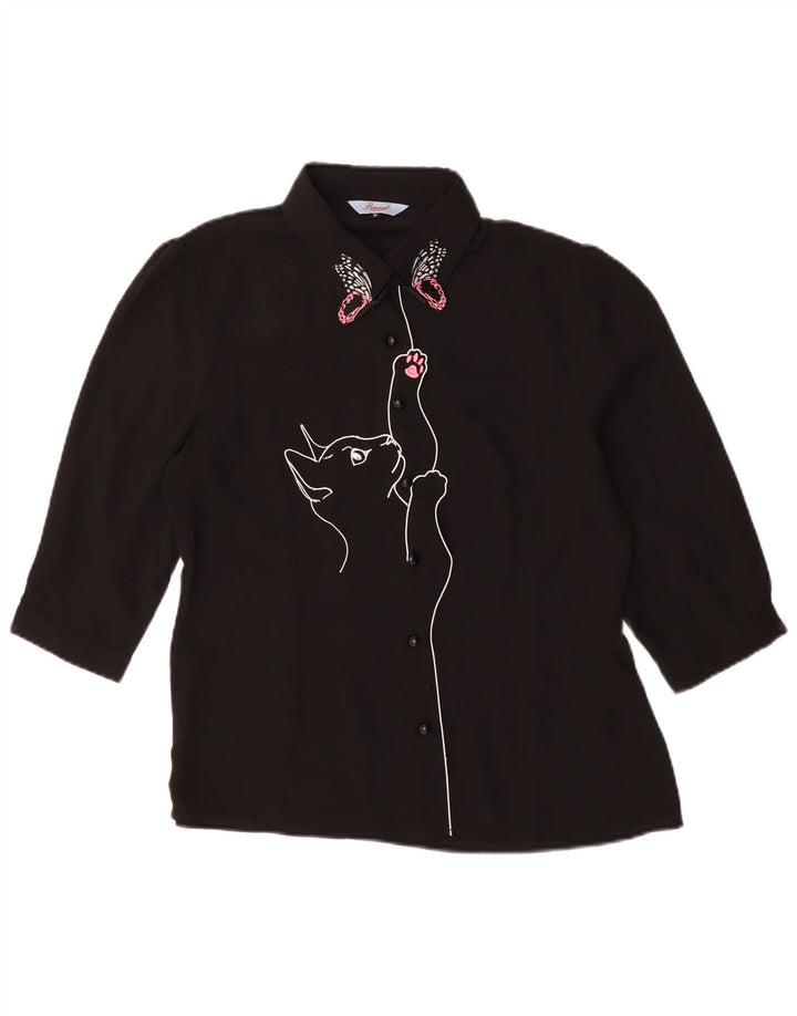 Damska bluzka z krótkim rękawem i grafiką w stylu vintage, UK 14, średnia czarna