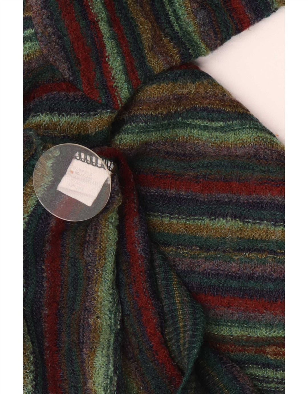 Vintage męski sweter z dekoltem w szpic, duży, wełniany zielony w paski