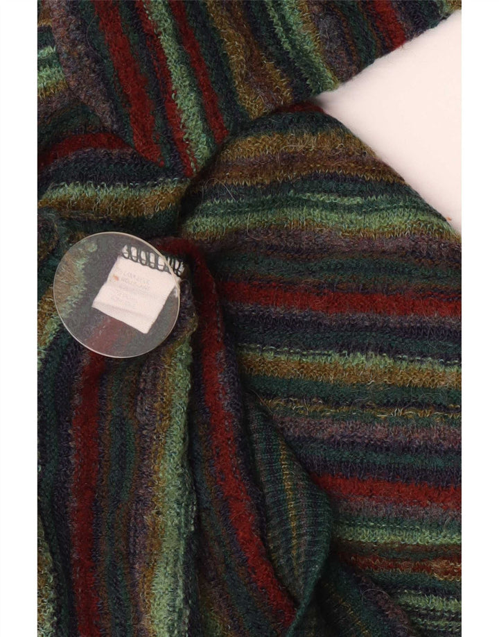 Vintage męski sweter z dekoltem w szpic, duży, wełniany zielony w paski