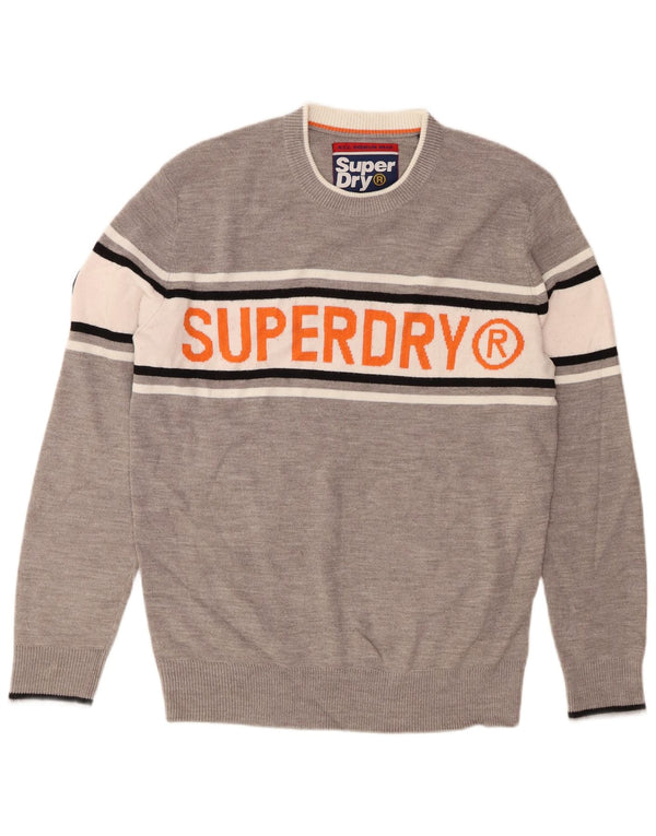 Męski sweter Superdry z graficznym wycięciem pod szyją XL, szary, akryl z blokami kolorów