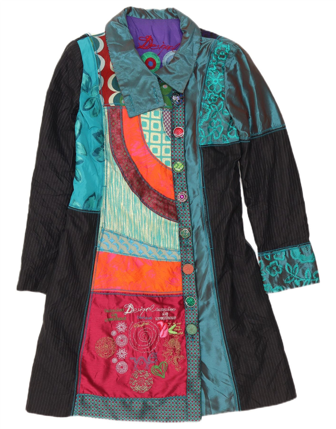 Desigual damski płaszcz graficzny EU 40 średni wielobarwny patchwork