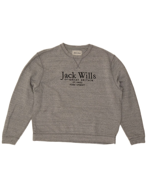 JACK & JONES Mens Graphic Sweatshirt Jumper 2XL Grey Flecked Cotton