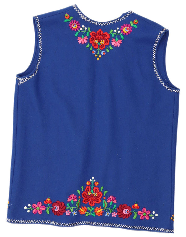 Vintage damski otwarty kardigan bez rękawów, UK 18 XL, niebieski w kwiaty