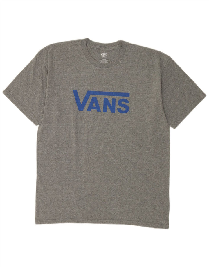 Męski T-shirt z grafiką Vans, duży, szary, bawełniany w plamki
