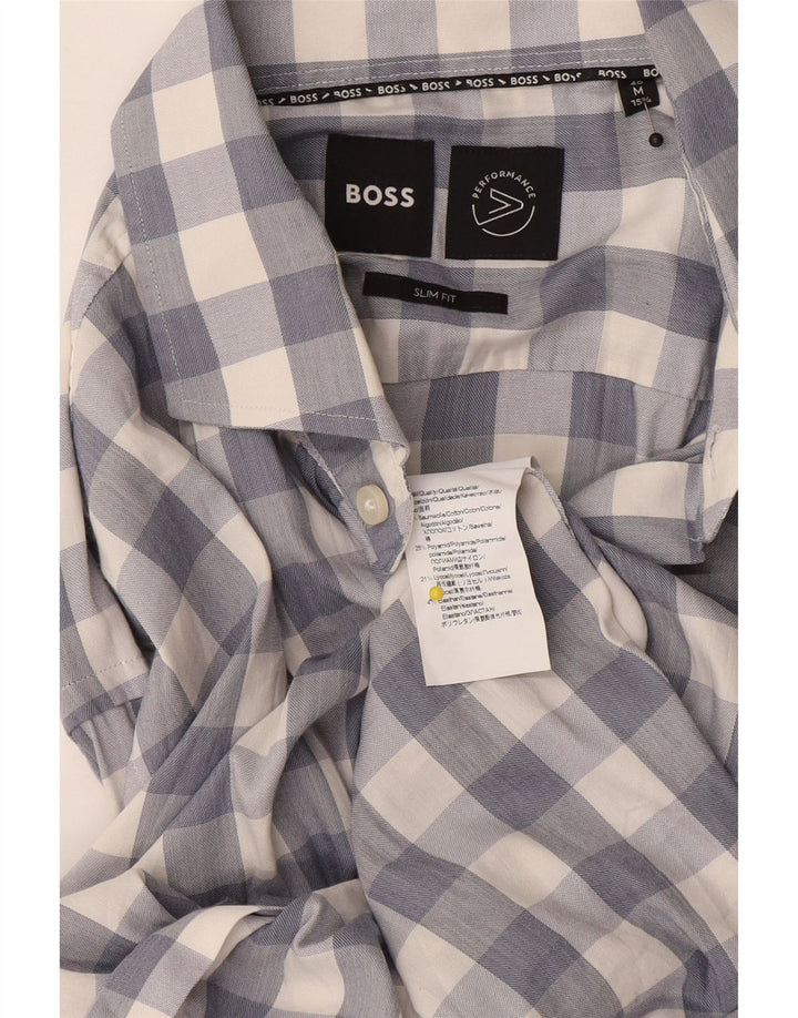 Koszula męska Hugo Boss Slim Fit, rozmiar 15 1/2, bawełniana w średnią niebieską kratkę