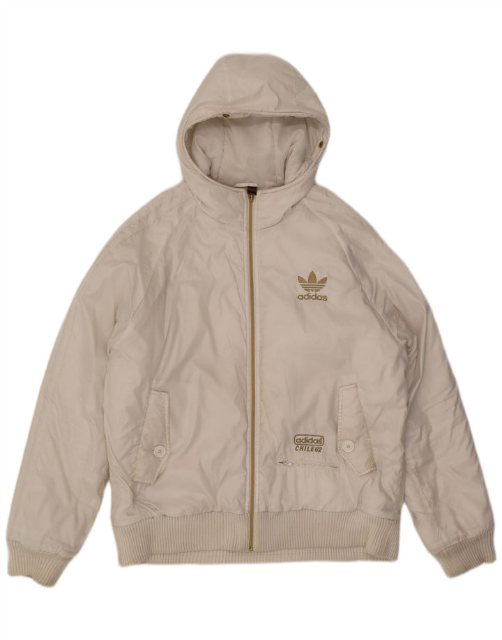 Męska kurtka bomber z kapturem Adidas UK 40, duża, biała