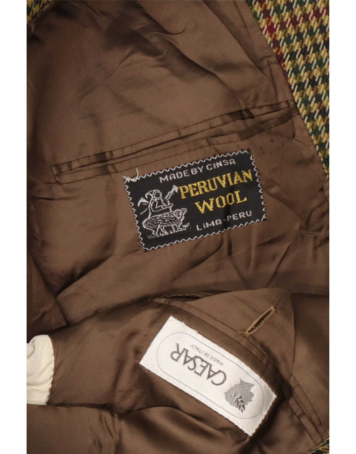 Caesar Męska marynarka zapinana na 2 guziki UK 38 Medium Khaki Houndstooth Classic