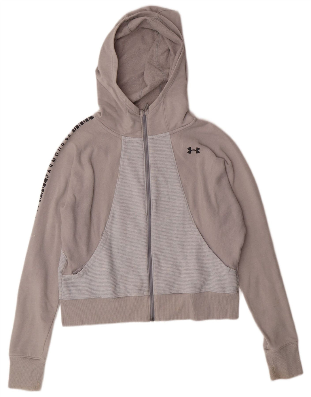 UNDER ARMOUR Womens Threadborne Crop Zip Hoodie Sweater UK 16 Large Grey