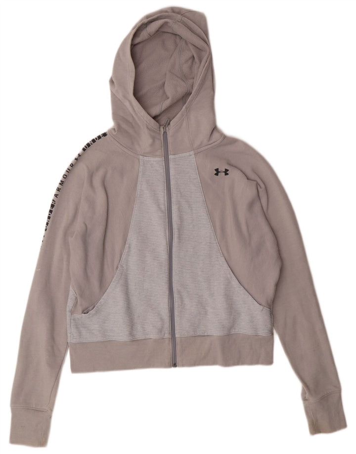 UNDER ARMOUR Womens Threadborne Crop Zip Hoodie Sweater UK 16 Large Grey
