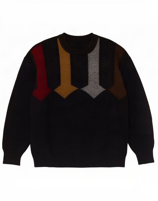 Vintage męski sweter z golfem, duży, czarny, geometryczny, nowy wełniany