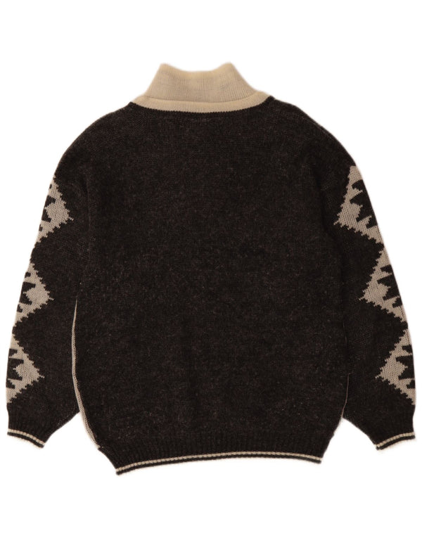 Męski sweter z zamkiem w stylu vintage IT 46 Small Black Fair Isle
