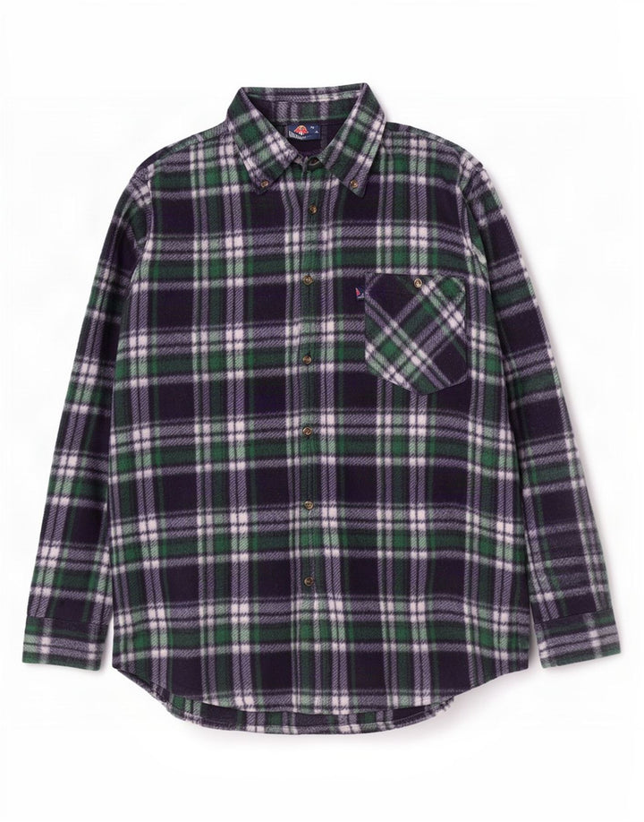 Męska koszula polarowa w stylu vintage XL, granatowa, poliester w kratę