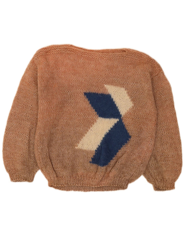 Sweter damski w stylu vintage z dekoltem w łódkę, UK 18 XL, brązowy, blok kolorów