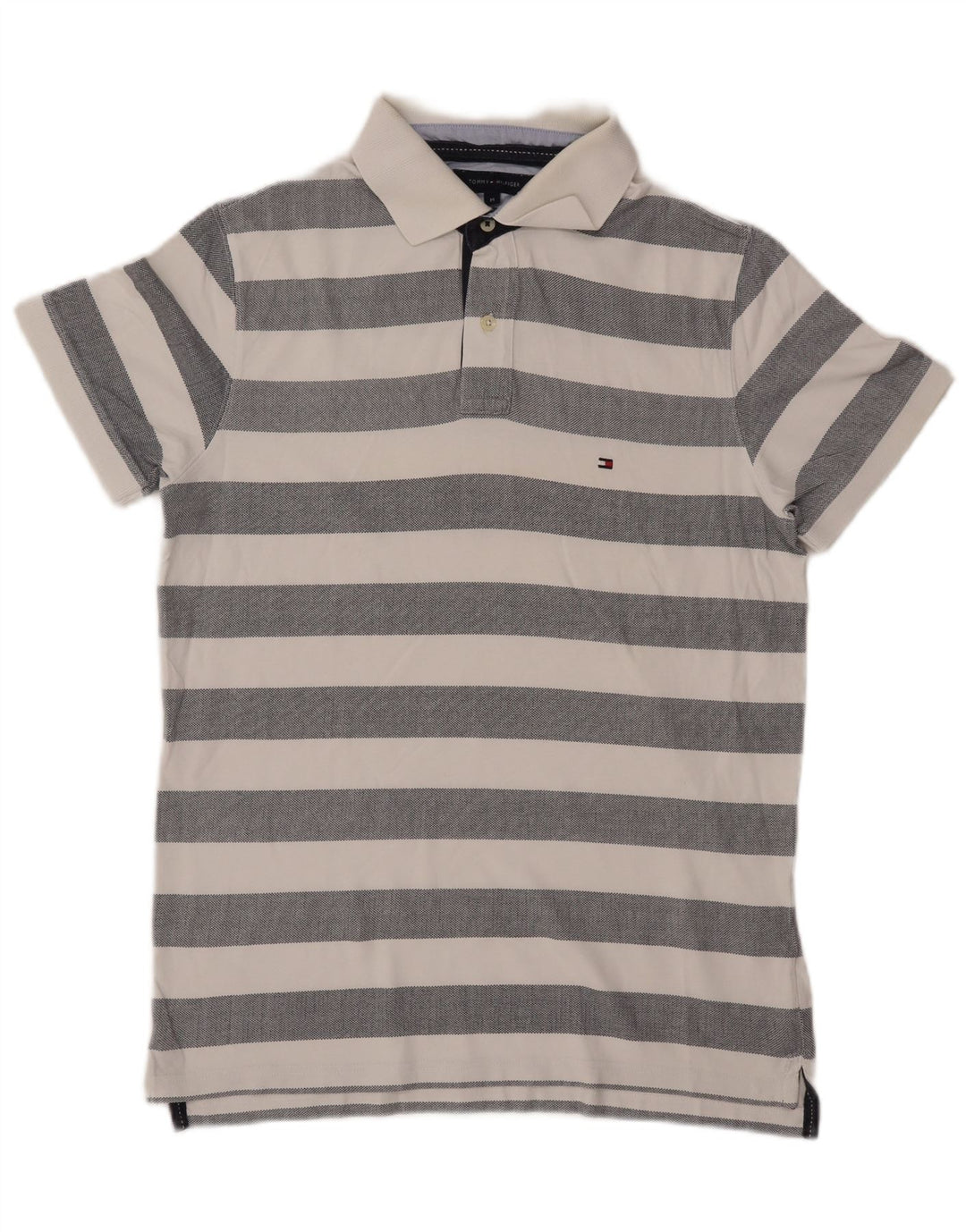 Męska koszulka polo TOMMY HILFIGER, bawełniana w średnie szare paski