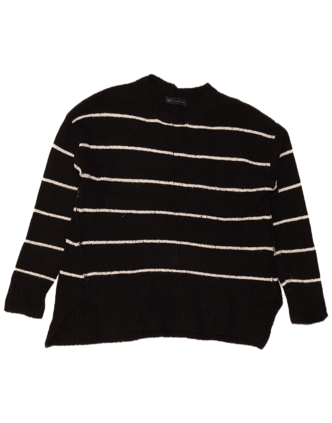 Marks & Spencer Damski sweter z dekoltem w łódkę, UK 14, średnie czarne paski