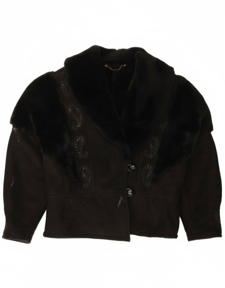 Vintage damska kurtka shearling UK 18 XL czarna paisley