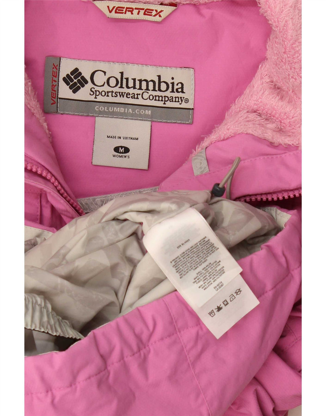 Damska kurtka przeciwdeszczowa z kapturem Columbia UK 14 Średni różowy nylon