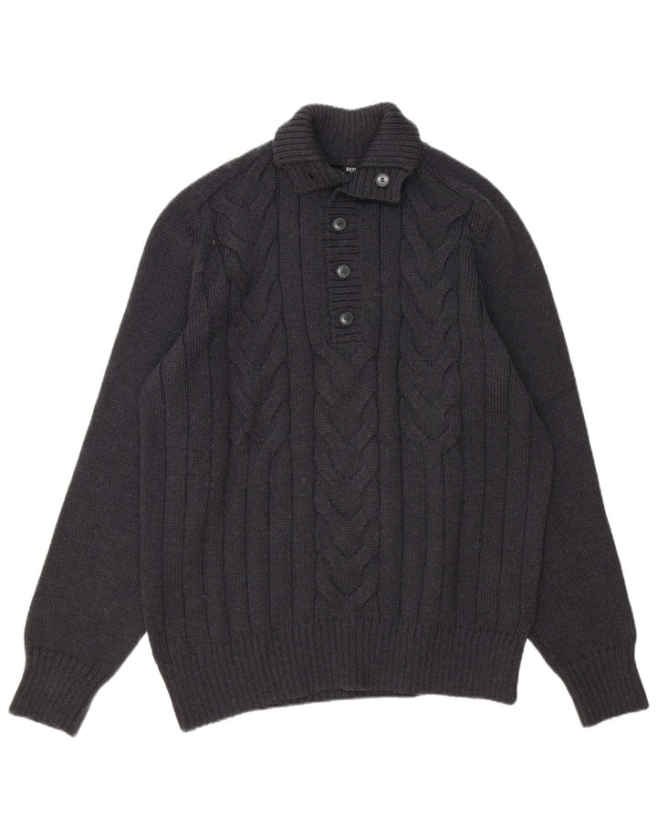 Męski sweter Hugo Boss Slim Fit z guzikami pod szyją XL, szary