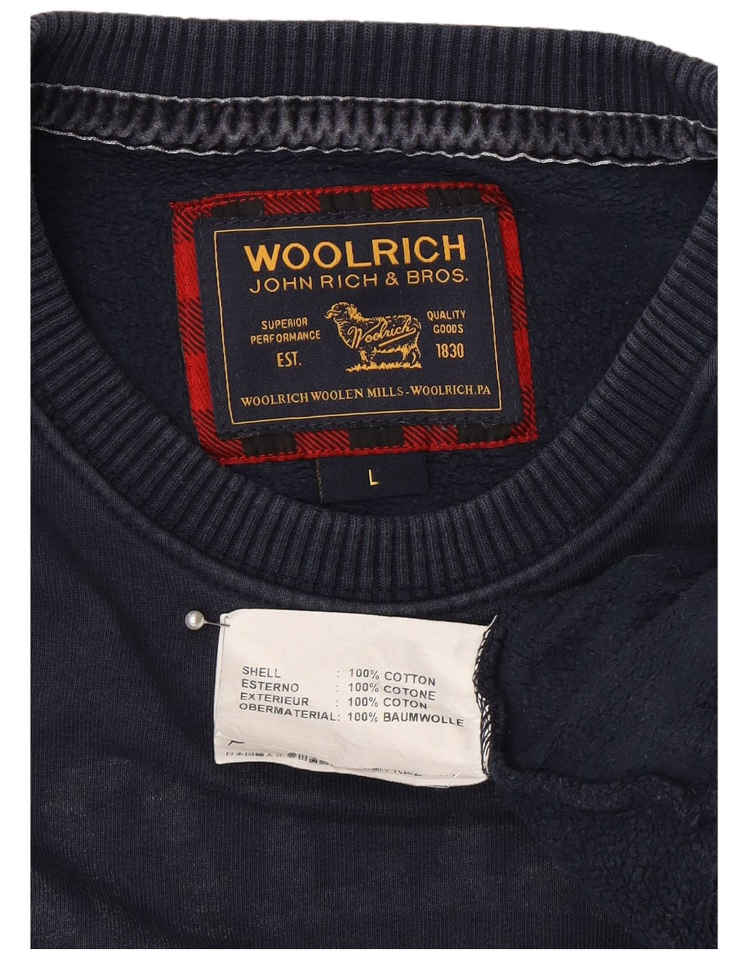 Męska bluza z grafiką Woolrich, duża, granatowa, bawełniana