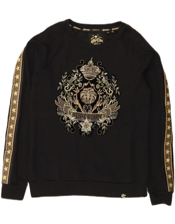 Damski sweter z grafiką Superdry UK 12, średni czarny, bawełniany