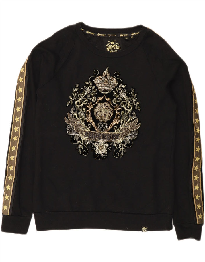 Damski sweter z grafiką Superdry UK 12, średni czarny, bawełniany