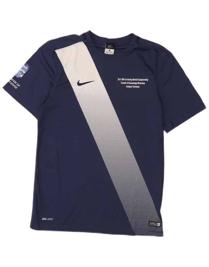 Męska koszulka Nike Dri Fit z grafiką, średnia, granatowa, z blokami kolorów