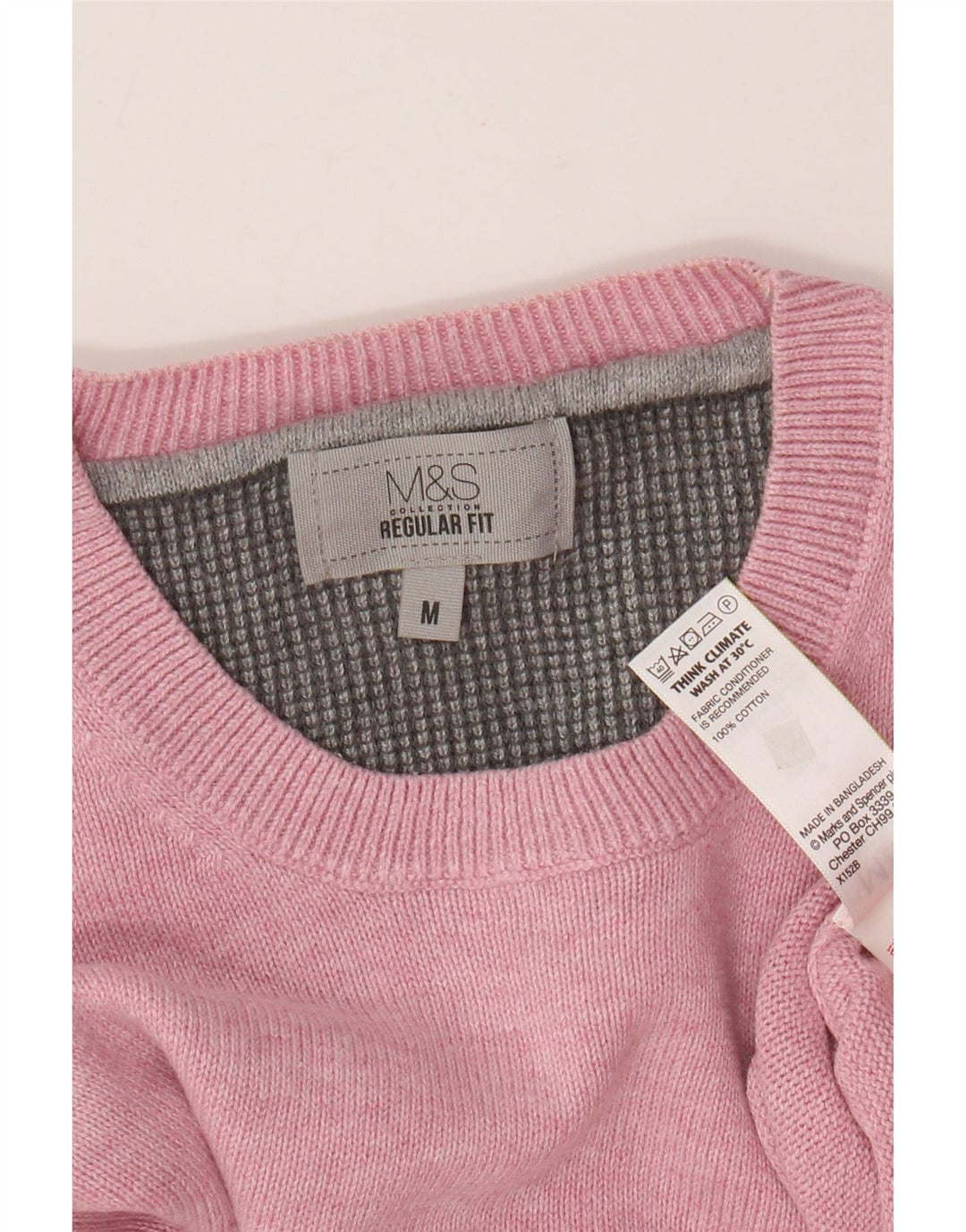 Męski sweter z okrągłym dekoltem Marks & Spencer o regularnym kroju, w kolorze średnioróżowym