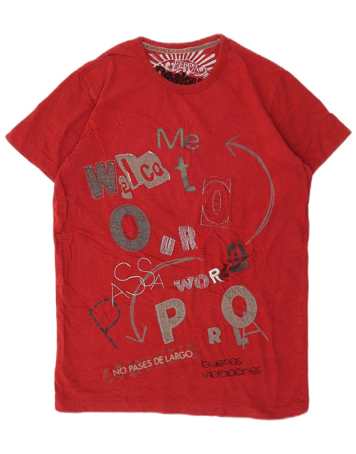 Desigual męski T-shirt z grafiką Top, mały, czerwony, bawełniany