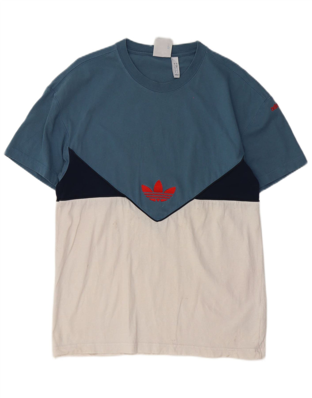 Adidas Męska koszulka Top, mała, niebieska, bawełniana z blokami kolorów