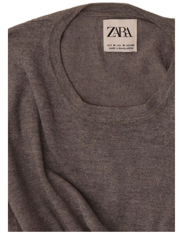 Męski sweter z okrągłym dekoltem Zara, średnio szary