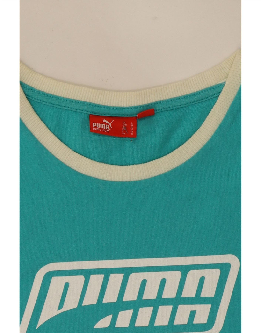 PUMA Womens Graphic T-Shirt Top UK 14 Medium  Turquoise Vintage Puma and Second-Hand Puma from Messina Hembry 