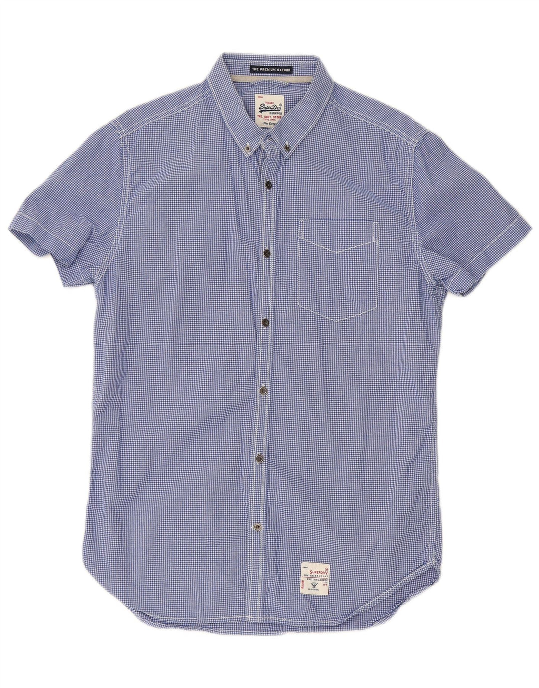 SUPERDRY Mens Short Sleeve Shirt Large Blue Gingham Cotton