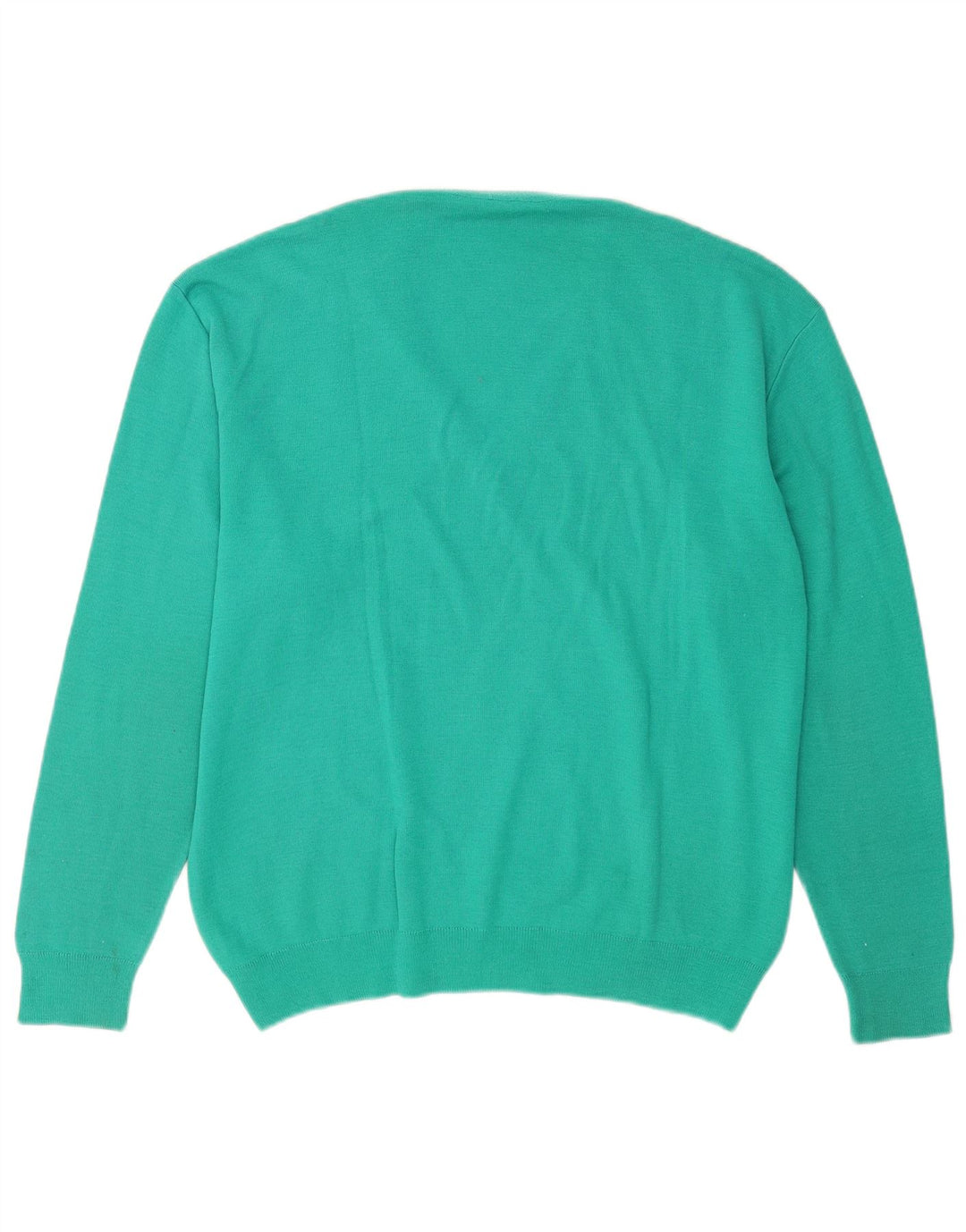 Sweter męski w stylu vintage z dekoltem w szpic, duży, turkusowy, wełniany