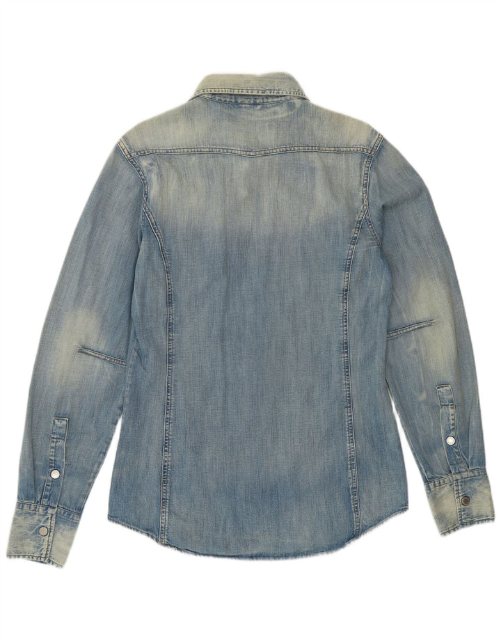 Męska koszula dżinsowa BENETTON Acid Wash, średnia niebieska, bawełniana