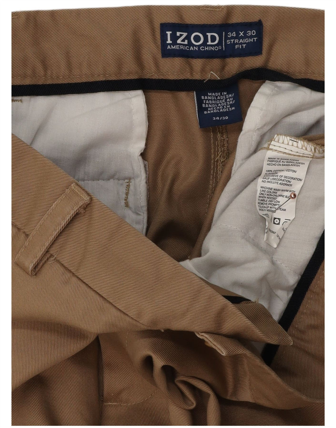 Męskie proste spodnie chino IZOD W3 L30 brązowa bawełna