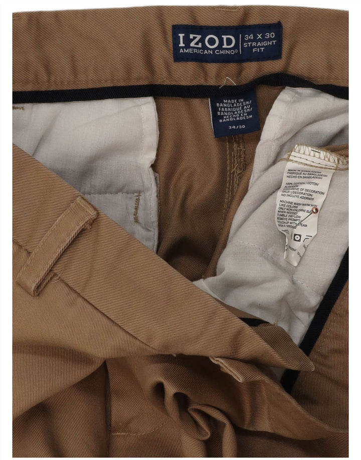 Męskie proste spodnie chino IZOD W3 L30 brązowa bawełna