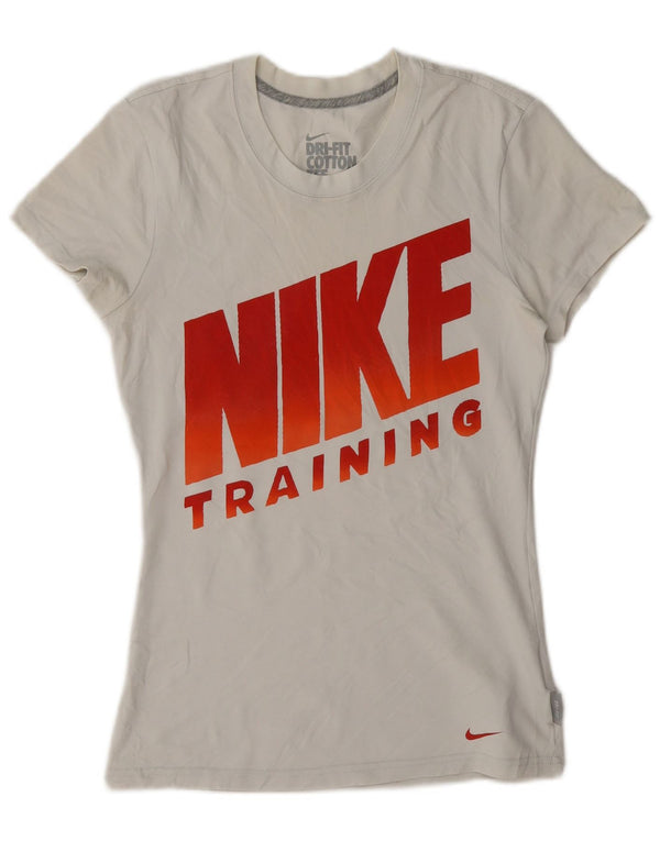 Damska koszulka z grafiką Nike Dri Fit Top UK 10, mała, biała bawełna