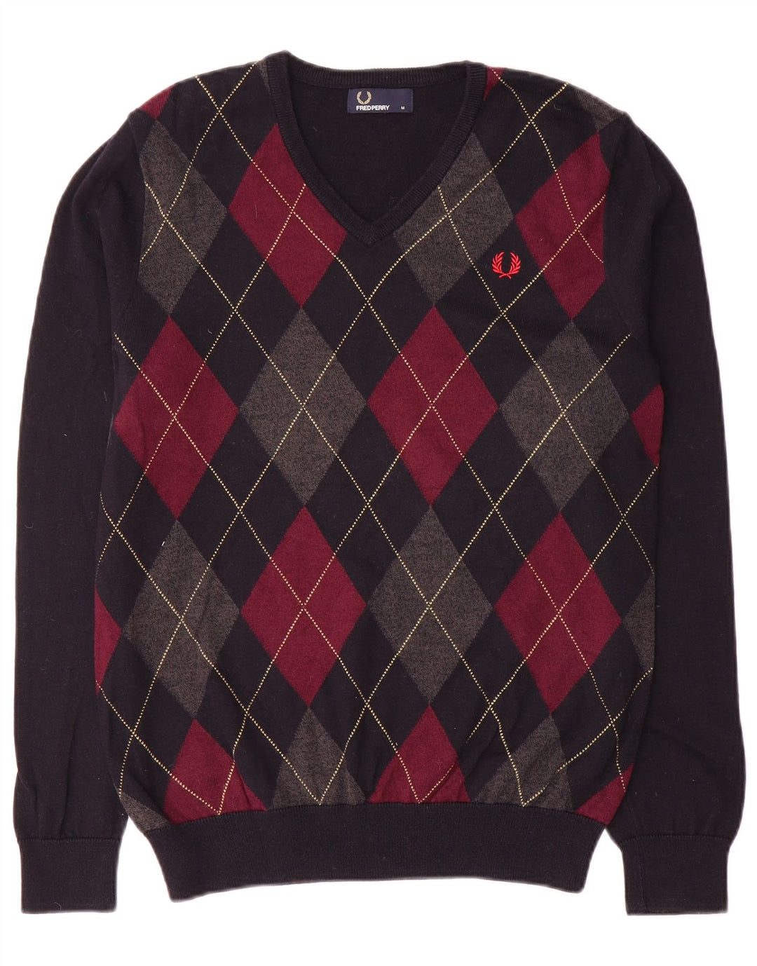 Męski sweter Fred Perry z dekoltem w kształcie litery V, średni granatowy Argyle/Diament