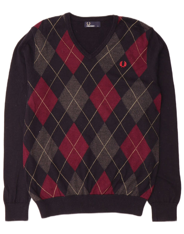 Męski sweter Fred Perry z dekoltem w kształcie litery V, średni granatowy Argyle/Diament