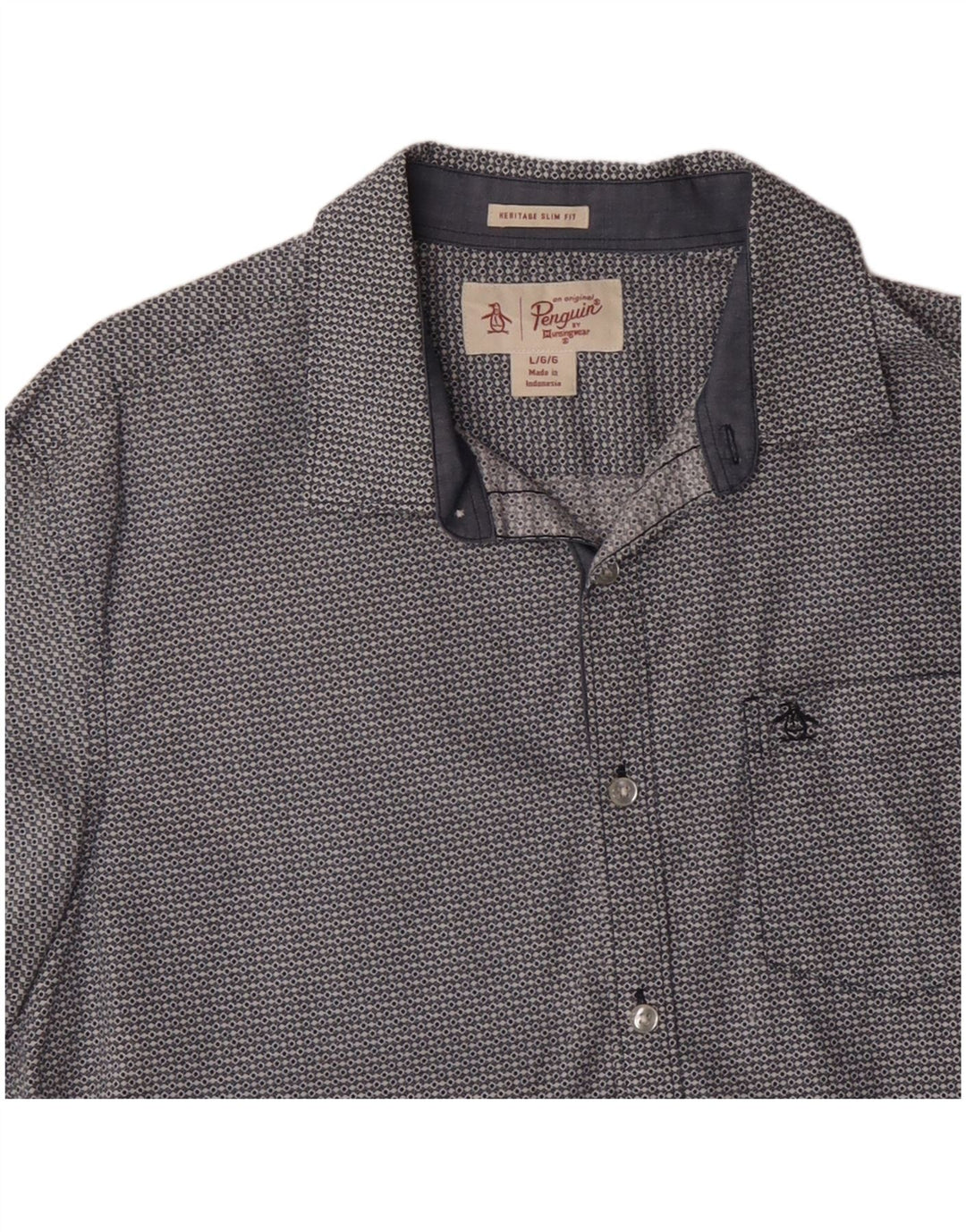 PENGUIN Męska koszula z krótkim rękawem Heritage Slim Fit, duża, niebieska, geometryczna