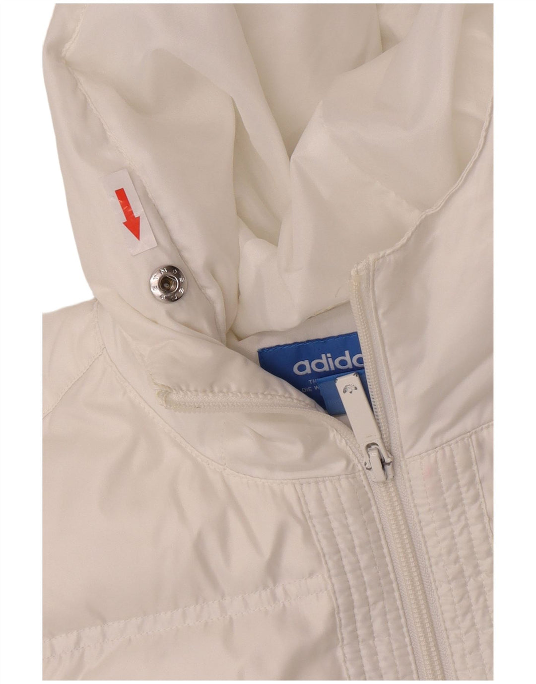Damski płaszcz z kapturem, oversize, wyściełany Adidas UK 6 XS, biały poliester