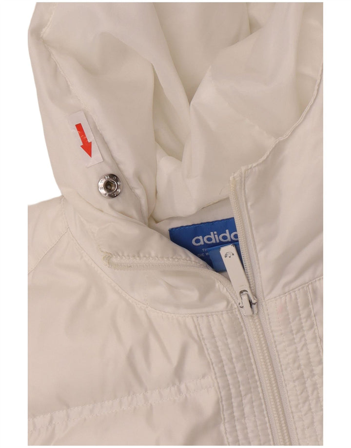 Damski płaszcz z kapturem, oversize, wyściełany Adidas UK 6 XS, biały poliester